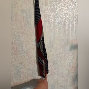 Bachrach Made In Italy 100% Silk Burgundy and Gray Striped Geometric Tie 63”x4”